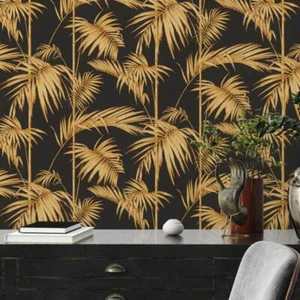 AS Creation Black/Gold 36919-5 Lola Paris Palm Motif Wallpaper Tropical Fronds - Picture 1 of 6