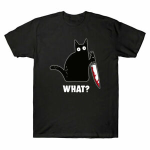 Cat What Funny Black Cat Shirt, Murderous Cat with Knife Funny Men's T-Shirt Tee