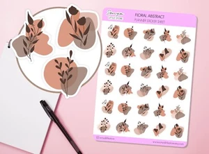 Floral Abstrakt Planer Aufkleber | Mimalistisch Neutral Journal Sticker - Bild 1 von 2