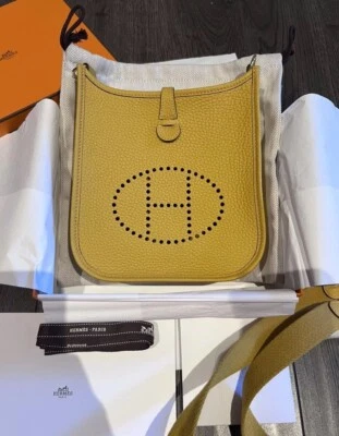 BRAND NEW HERMES Mini Evelyne TPM JAUNE AMBRE GHW TC Leather Rare Color - Image 1 of 4