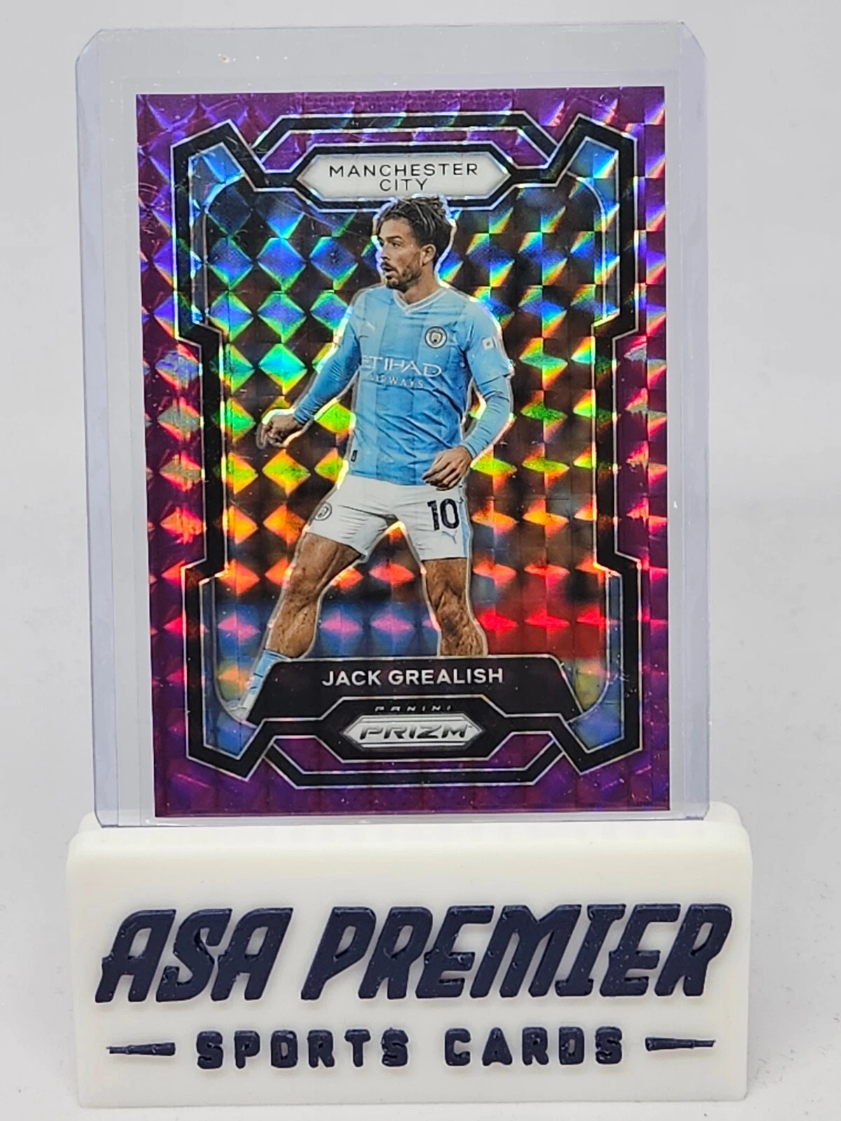 2023-24 Prizm Premier League Jack Grealish Purple Mosaic Prizm #/140