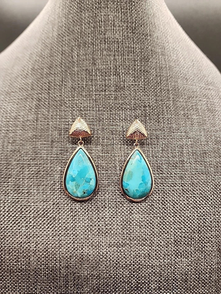 Timna Composite Turquoise Teardrop Dangle Earrings in Copper - Image 1 of 4