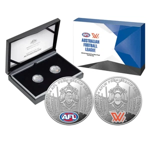 Juego de dos monedas 2024 AFL $1 color plata fina prueba - Liga Australiana de Fútbol - Imagen 1 de 9
