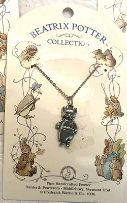 Vint. Collar de peltre Beatrix Potter 1996 Peter Rabbit colgante "Tom Kitten" NUEVO Foto 1 de 4