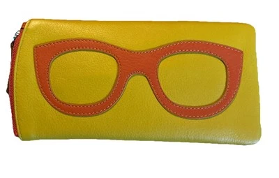Estuche para gafas de cuero genuino ILI con marco gráfico en amarillo/naranja Foto 1 de 2