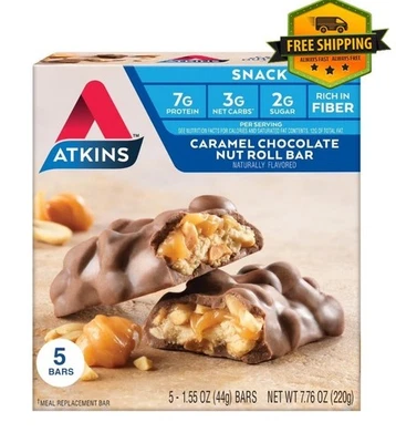 Lanchonetes Atkins rolo de chocolate caramelo noz baixo teor de açúcar, alta fibra, pacote com 5 unidades - Imagem 1 de 4