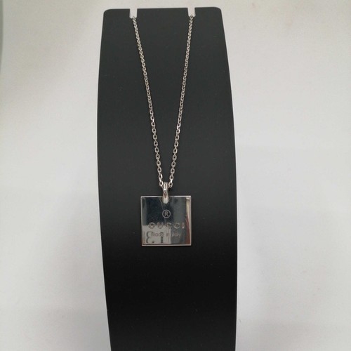 Collana Gucci Quadrata Tag Argento Sterling 925 Ciondolo Catena Unisex Usata