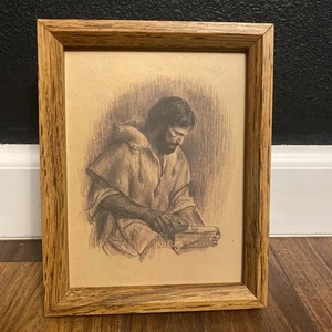Frances Hook The Carpenter Drawing Jesus Print Wood framed Rare - Picture 1 of 6