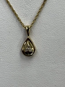 14k YELLOW GOLD DIAMOND TEARDROP PENDANT 18” - Picture 1 of 9