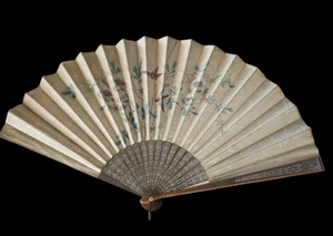 Antique 19th Century Victorian  Handpainted  Silk Hand Fan  - Picture 1 of 1
