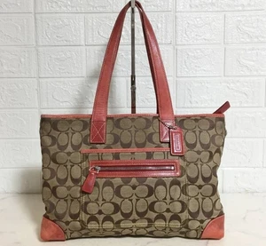 Coach Signature Canvas Leather Shoulder Tote Bag Used - Picture 1 of 7