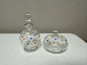 Vintage Czechoslovaki Perfume Bottle and Candy Dish Set of 2 Hand Painted Rare - Picture 1 of 15