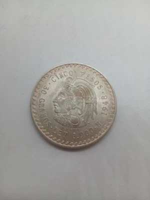 Moneda mexicana Cinco Pesos 1948 0,900 plata 30 gramos Foto 1 de 2