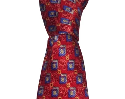 Jhane Barnes Silk Necktie Men's Red Geometric Designer Tie EUC - Image 1 of 3