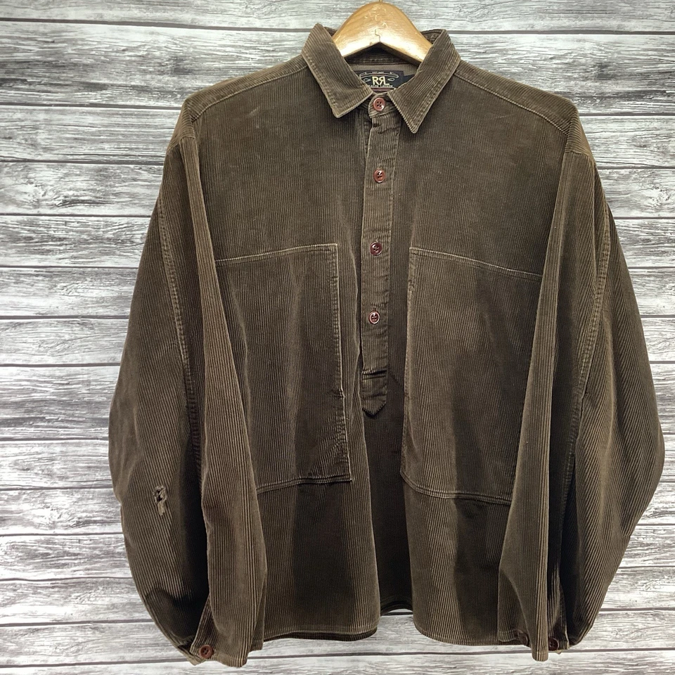 RRL Double RL Ralph Lauren Shirt Men Large Brown Corduroy 3 Star Popover Western - Image 1 of 4