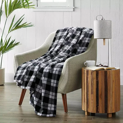 Sunbeam Black White Plaid Microplush Sherpa Heated Throw Blanket NIB - Image 1 of 4