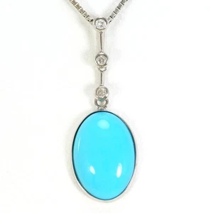 18K White gold 14K White Necklace Turquoise Diamond Free shipping Used - Picture 1 of 5