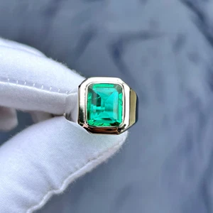 Men’s Emerald Ring Solid 925 Sterling Silver Signet Wedding Jewelry Gift for Him - Picture 1 of 5