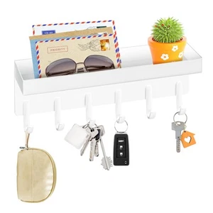 VIS'V Key Holder Wall Mount, Compact Adhesive Key Rack with Tray, 6 Hooks, 2 ... - Picture 1 of 8
