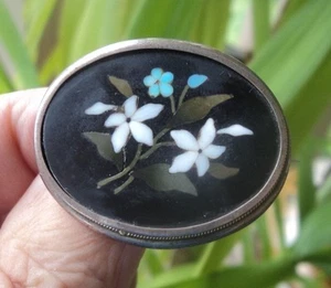 Vintage attraktive Brosche Silber Mosaik Blumen - Pietra Dura um 1890 - Bild 1 von 9