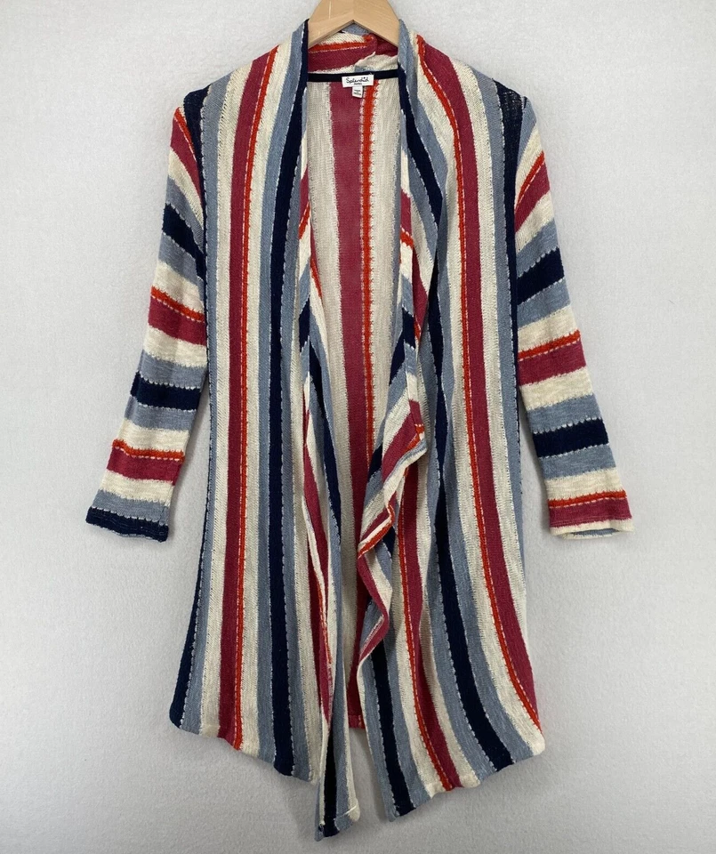 ESPLÉNDIDO Suéter S Rayas Plumero Cárdigan Cortina Frente Abierto Manga Larga Rojo Azul Foto 1 de 4