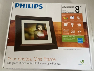 Philips SPF3482/G7 Home Essentials Digital Photo Frame 8" LED Mohogany Frame NEW - Image 1 of 4