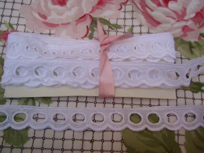 310 cm de dentelle ancienne broderie anglaise larg 1,8 cm coton - Photo 1/3