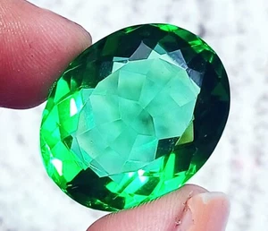 34.45 Ct Green Topaz Oval Shape Certified Loose Gemstone With Free Gift - Picture 1 of 7