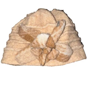 LAFENICE Winter Hat Wool Blend Warm Florence Italy Flower Boho Feminine Brown - Picture 1 of 10