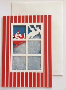 MoMA Santa's Flight Snowy Window Christmas Card & Envelope Santa Claus Sleigh - Picture 1 of 6