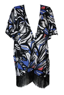 Ny Collection Plus Size Black Blue Fringed Short Sleeve Jacket 2X - Image 1 of 3