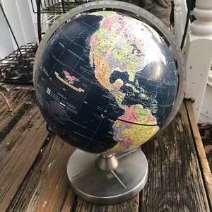 Replogle Midnight Navy Blue World Globe Metal Stand Home Decor 12” Geography Vtg - Picture 1 of 8