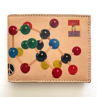JACK SPADE NY RARE MULTICOLOR POP ART PRINT TAN LEATHER BIFOLD MENS WALLET - NEW - Image 1 of 4