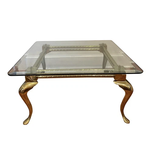 Vintage Brass Cabriole Leg and Industrial Design Coffee Table Cover