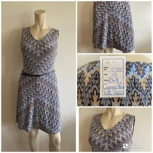 Comma Dress multicoloured Blue Mix knit Short Designer V Neck Size 10 RRP £48 - Picture 1 of 6
