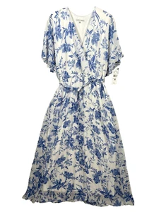 NWT Sandra Darren Womens Maxi Dress 10 Blue White Floral Boho V-Neck $94 - Picture 1 of 17