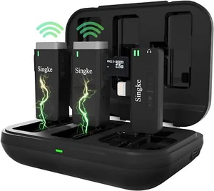 Singke Wireless Dual Lavalier Microphones for iPhone iPad, 2.4GHz Lapel Mic with - Picture 1 of 7