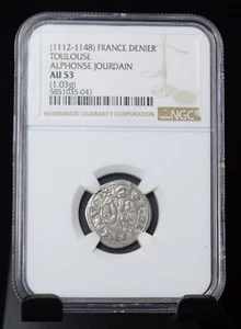 1112-1148 NGC AU53 France Toulouse - Alphonse Jourdain Silver Denier - Picture 1 of 15