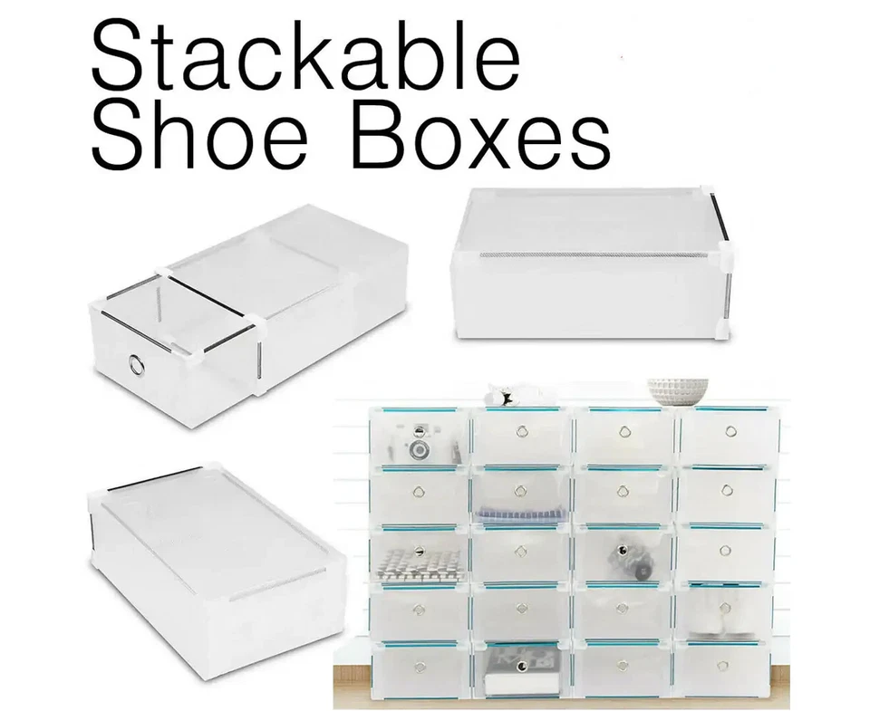 6/12/24 Set Transparent Shoe Storage Box Stackable Household Drawer Organizer - Image 1 of 4