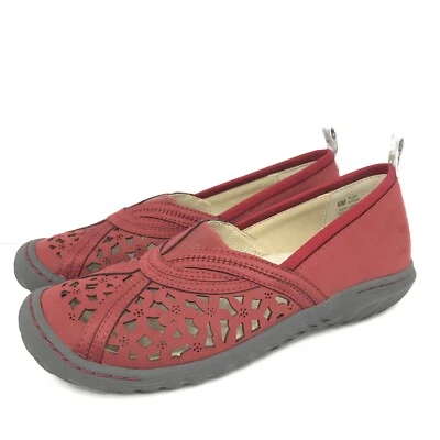 Zapatos planos sin cordones JBU para mujer 6M corte de nuez granate cómodo de espuma viscoelástica perforada Foto 1 de 4