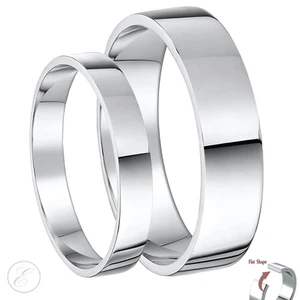 Palladium His & Hers 3&5mm/ 4&6mm Solid Flat Shaped Wedding Rings Hallmarked - Picture 1 of 1