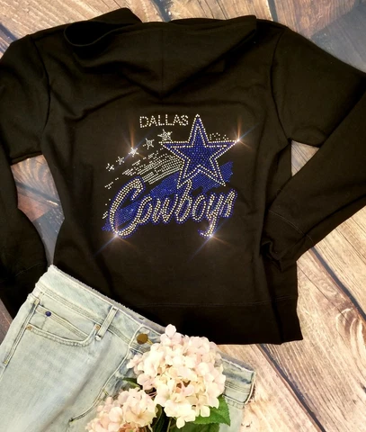 Dallas Cowboys Zip Up Jacket, New Unisex Sz Med Rhinestone Sweatshirt Hoodie Cover