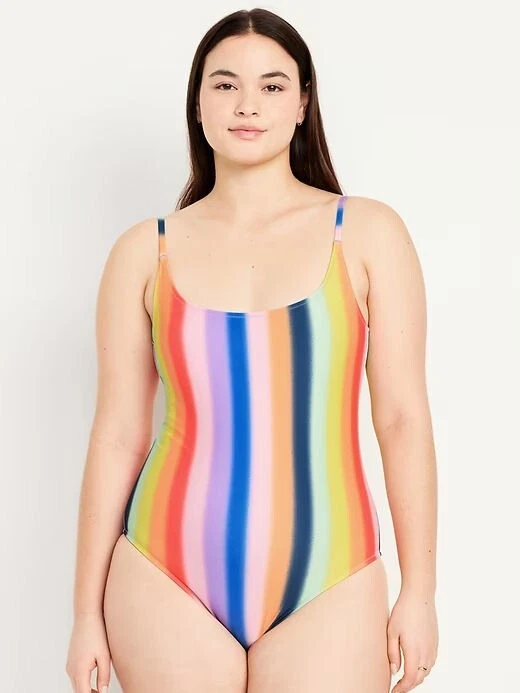 Old Navy One-Piece Adjustable Straps Swimsuit - Rainbow Stripe - Size Small 4/6 - Image 1 of 1