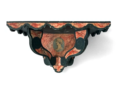 Antique European Decorative Hand Painted Portrait Wooden Shelf - Image 1 of 4