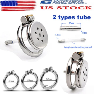 Gaiola peniana masculina de castidade aço inoxidável com tubo de silicone ou metal anel peniano - Imagem 1 de 4