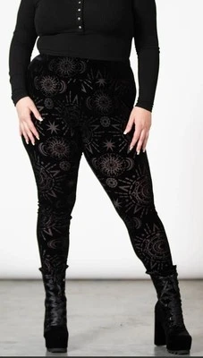 Killstar Leggings Women's Black Brielle Burnout | 4XL GothGirl Witchy Sun & Moon - Image 1 of 4