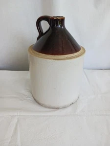 Large Stoneware Primitive Whiskey Moonshine Jug Crock with Handle, 2 Tone, 11" - Picture 1 of 10