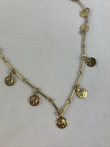 Mini Coin Charm Necklace 35” Chain Gold Tone - Picture 1 of 5