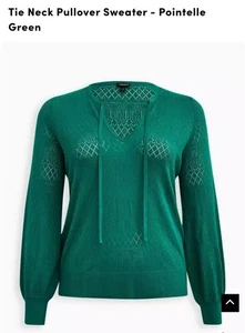 TORRID Pointelle Pullover maglione collo cravatta ESTATE PRIMAVERA AUTUNNO verde nuovo senza etichette taglia 1 - Foto 1 di 11