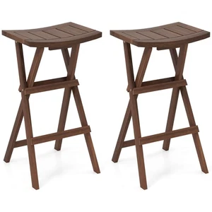 Bar Stools Set of 2 30" Folding Bar Height Stools w/ Saddle Seat & Footrest - Picture 1 of 9